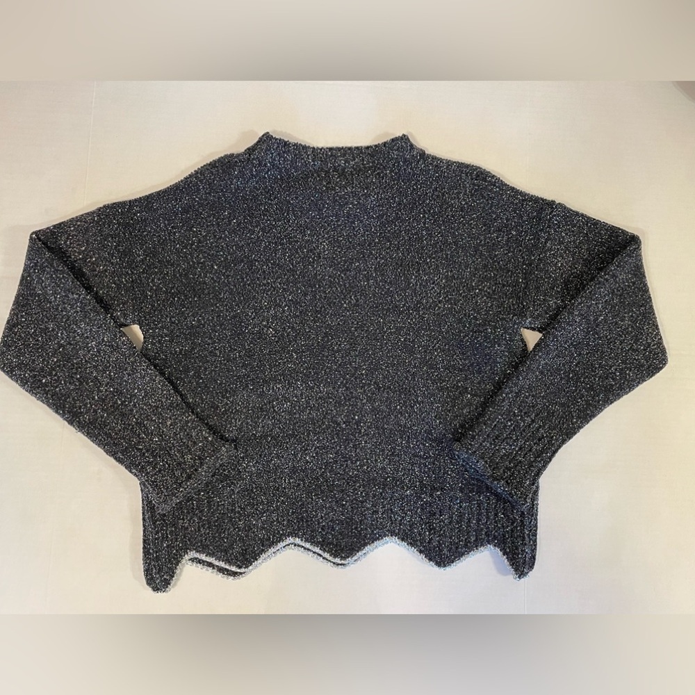 Raga Black & Silver Glitter Metallic Knit Sweater Scalloped Hem Size XS - Picture 3 of 6